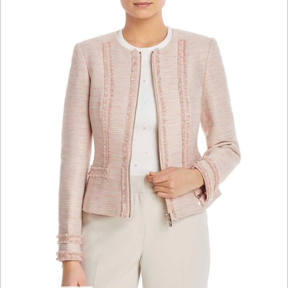 Karl Lagerfeld Paris Zip-Front Tweed Jacket